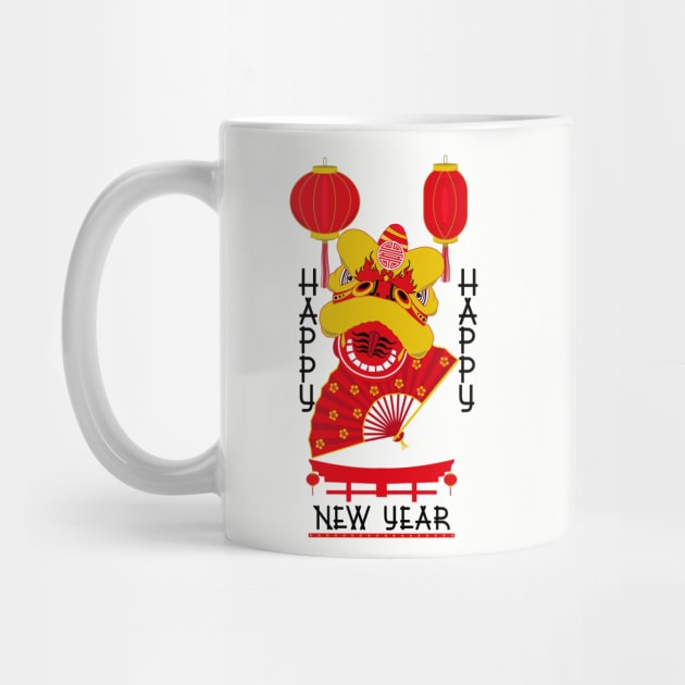 Happy Chinese New Year Dragon Head and Lanterns by HotHibiscus